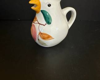 Italian Ceramic Rooster Pitcher with Fruit and Leaves