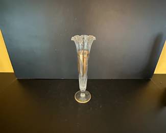 Art Deco Glass Bud Vase with Gold Overlay and Ruffled Rim