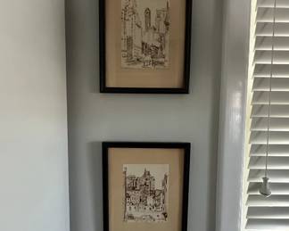Pair of Framed Cityscape Etchings by Anton Schutz 