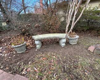 Cement Curved Gardenl Bench with Fluted Planters 