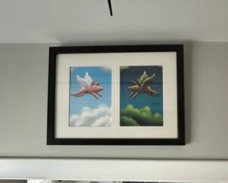 Framed Diptych Painting When Pigs Fly by Robert Deyber 