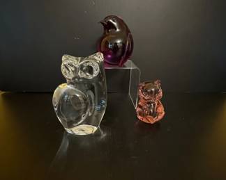 Glass Animal Figurines Owl, Bird, Bear  Orrefors Style 