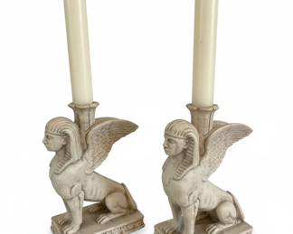 Pair of Fitz and Floyd Winged Sphinx Candlestick Holders 
