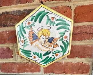 HandPainted Ceramic Cherub Plaque by Duca di Camastra 