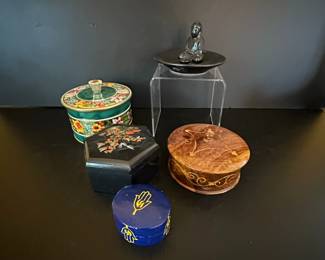 Assorted Decorative Trinket Boxes with Inlay and Floral Motifs 