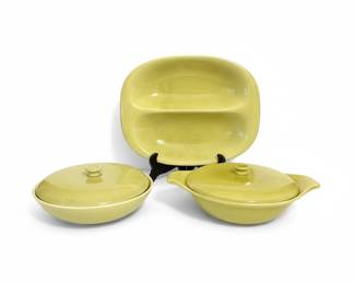 Russel Wright American Modern Chartreuse Casserole Dish Set with Divided Serving Platter 