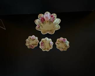 HandPainted Rose Motif Porcelain Dish Set German 92 