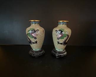 Vtg. Cloisonne Vases with Stands