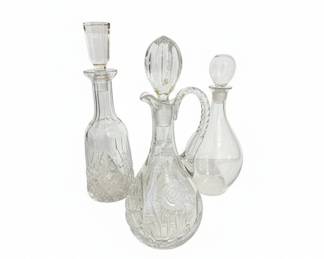 Crystal Decanters with Floral Etching and Geometric Cuts 