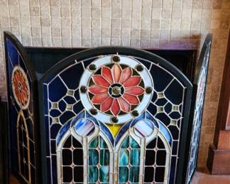 Stained glass fireplace cover
