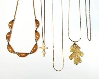 Goldtone NecklacesChains, Leaf Charm, Stones