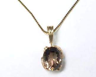 14K Gold Necklace, Smoky Quartz Pendant