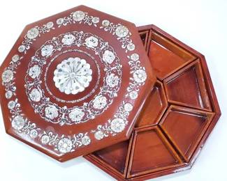 Mother of Pearl Inlaid Lacquered Wood Jewelry Trinket Box