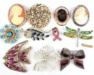 Vintage Brooches, Pins, One 12K GF
