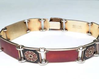 Sterling David Anderson Norway Enameled Floral Panel Bracelet