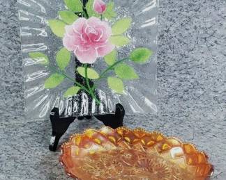 Sydenstryker Style Plate, Carnival Glass Bowl