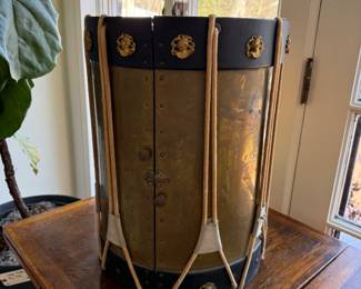 French Empire-style Tambour table fitted as a drinks cabinet