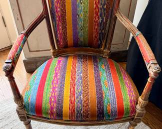 Fauteuil/Painted & Distressed Wood with Thai Fabric 