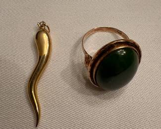 Gold Italian horn and ring