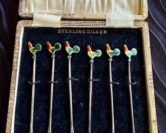 Sterling silver and enamel cocktail picks