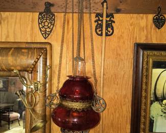 Red globe parlor oil lamp 