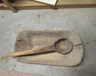 Primitive wood bowl with ladle 