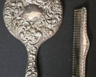 Victorian Sterling Silver Hand Mirror and Comb Set