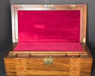 Antique Rosewood Writing Box with Marquetry Inlay