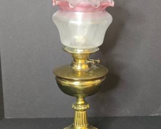 Victorian Brass Oil lamp with Frosted Glass Shade