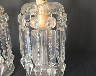Pair of Antique Crystal Candle Holder Lusters