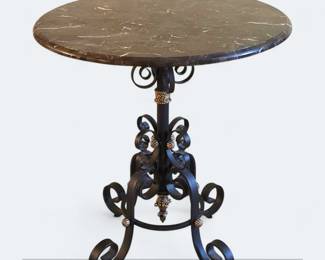 Bombay Furniture Round Marble Top Pedestal Table with Wrought Iron Base