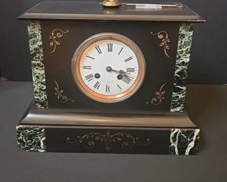 Antique Art Nouveau Mantel Clock with Marble Accents