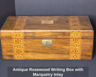 Antique Rosewood Writing Box with Marquetry Inlay