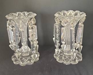 Pair of Antique Crystal Glass Table Lusters