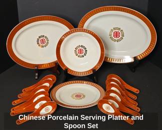 Chinese Porcelain Serving Platter and Spoon Set