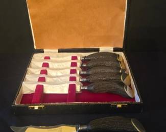 Samuel Peace Sheffield Stag Handle Steak Knife Set