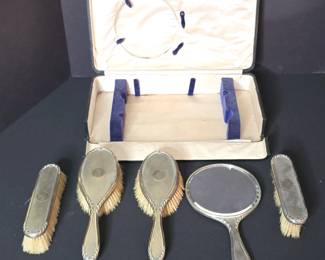 Antique British Sterling Silver Complete Vanity Set in Original Case