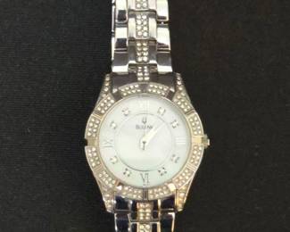 Bulova Womens Stainless Steel and Crystal Watch