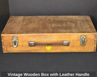 Vintage Wooden Box with Leather Handle