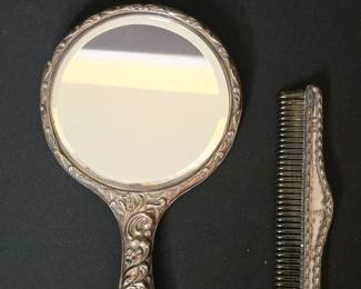 Victorian Sterling Silver Hand Mirror and Comb Set