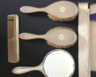 Antique British Sterling Silver Complete Vanity Set in Original Case