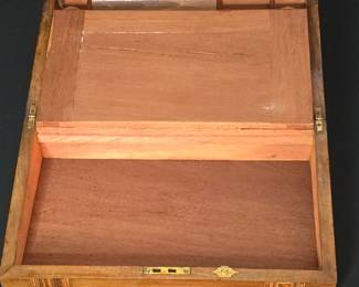 Victorian Portable Writing Slope with Marquetry Inlay,  Inkwells and Key