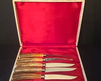 Vintage Anton Wingen Jr Stag Handle Steak Knives Set