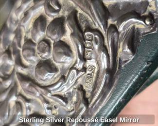 Sterling Silver Repousse Easel Mirror