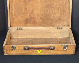 Vintage Wooden Box with Leather Handle