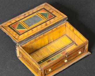 Antique Inlaid Wood Letter Holder