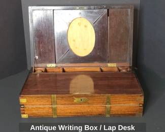 Antique 19th Century Writing Box with Inkwells and Key