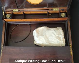 Antique 19th Century Writing Box with Inkwells and Key