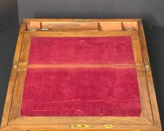 Victorian Portable Writing Slope with Marquetry Inlay,  Inkwells and Key