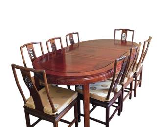 Chinese Rosewood 10 Chair and Dining Table Set